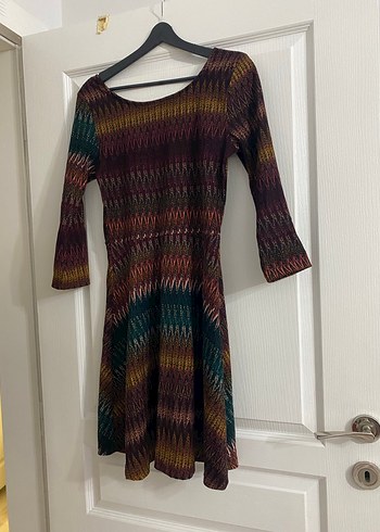 Çok Renkli Bohem Örgü Midi Elbise - Görsel 4