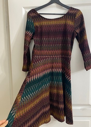 Çok Renkli Bohem Örgü Midi Elbise - Görsel 2