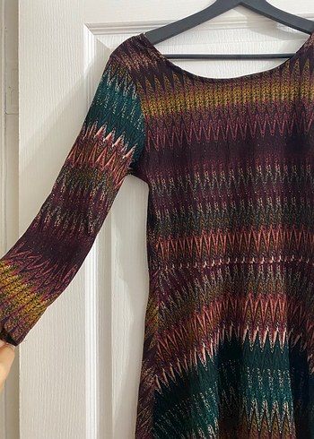 Çok Renkli Bohem Örgü Midi Elbise - Görsel 3