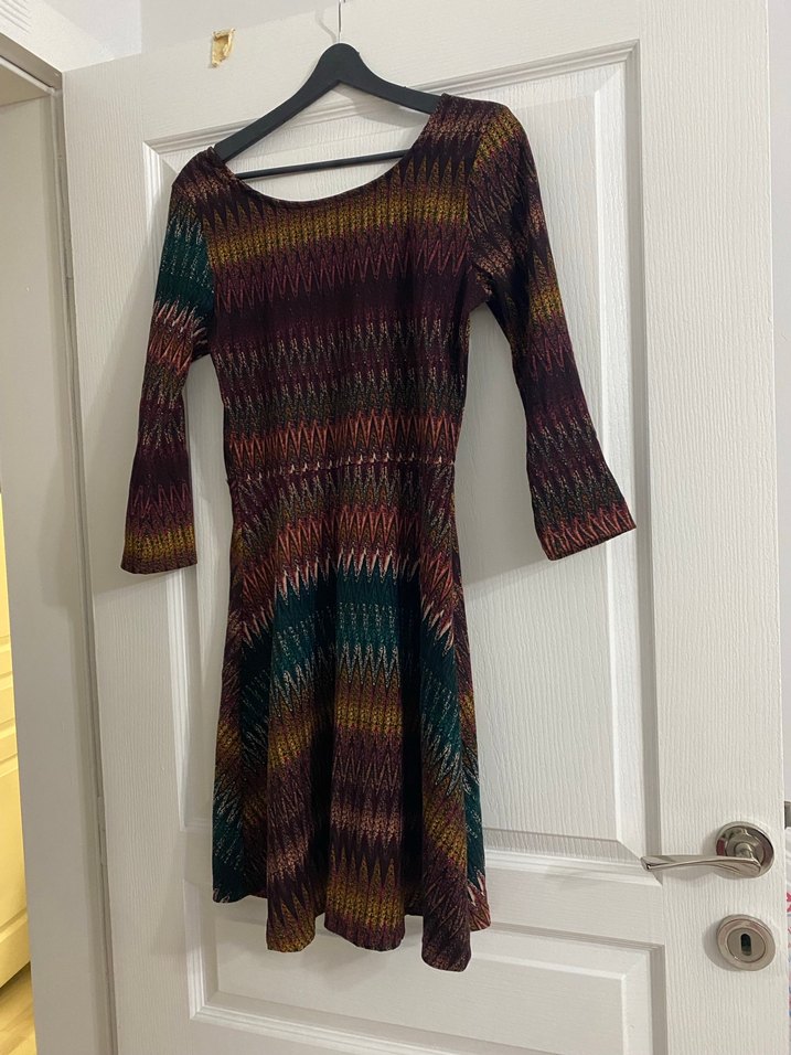 Çok Renkli Bohem Örgü Midi Elbise - Görsel 4