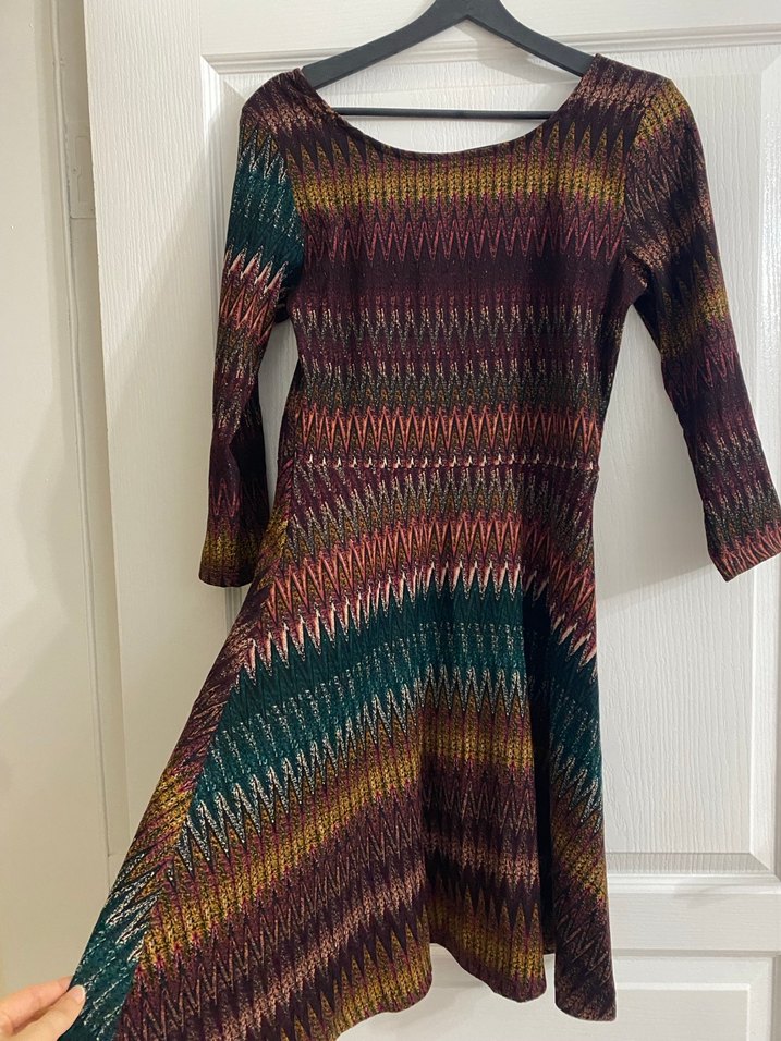 Çok Renkli Bohem Örgü Midi Elbise - Görsel 2