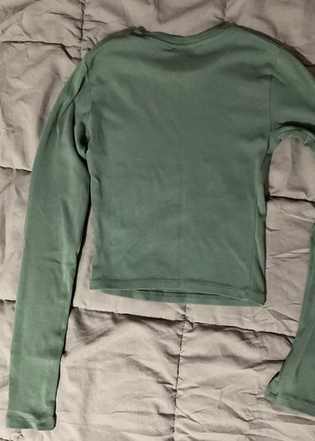 xs Beden Bershka Yeşil Uzun Kollu Bisiklet Yaka Bluz