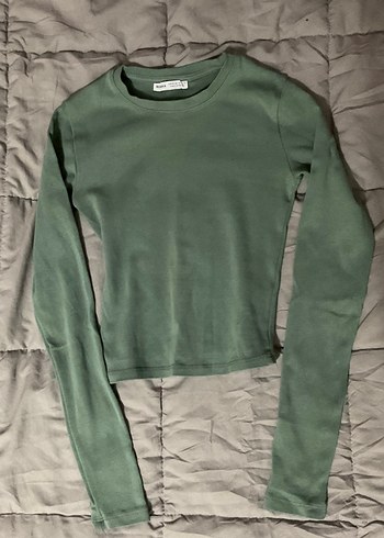 Bershka Yeşil Uzun Kollu Bisiklet Yaka Bluz