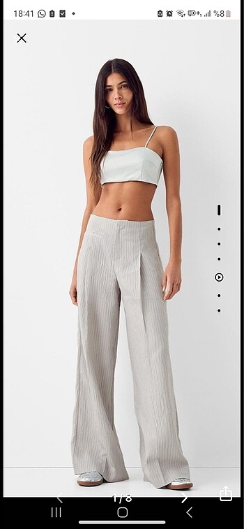 bershka çizgili wide leg pantolon
