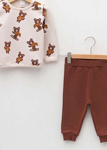 LC Waikiki LCW Baby Kahverengi Ayıcık Desenli Takım