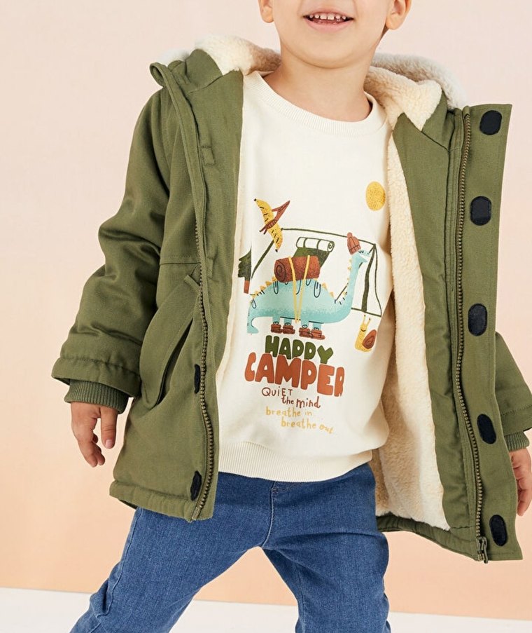 Kapüşonlu Erkek Çocuk Kamuflaj Mont - Görsel 3