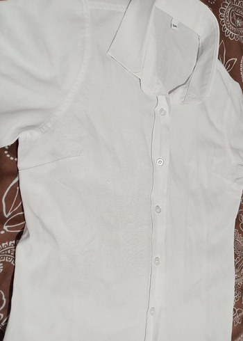 Beyaz Kısa Kollu Düğmeli Kadın Gömlek - Görsel 7