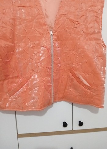 turuncu  Fermuarlı Salaş Kadın Yelek - Görsel 2