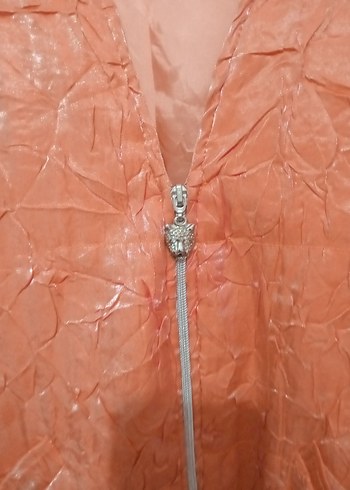 turuncu  Fermuarlı Salaş Kadın Yelek - Görsel 4