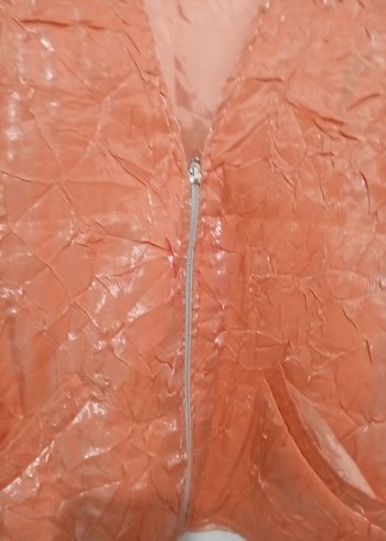 turuncu  Fermuarlı Salaş Kadın Yelek - Görsel 3