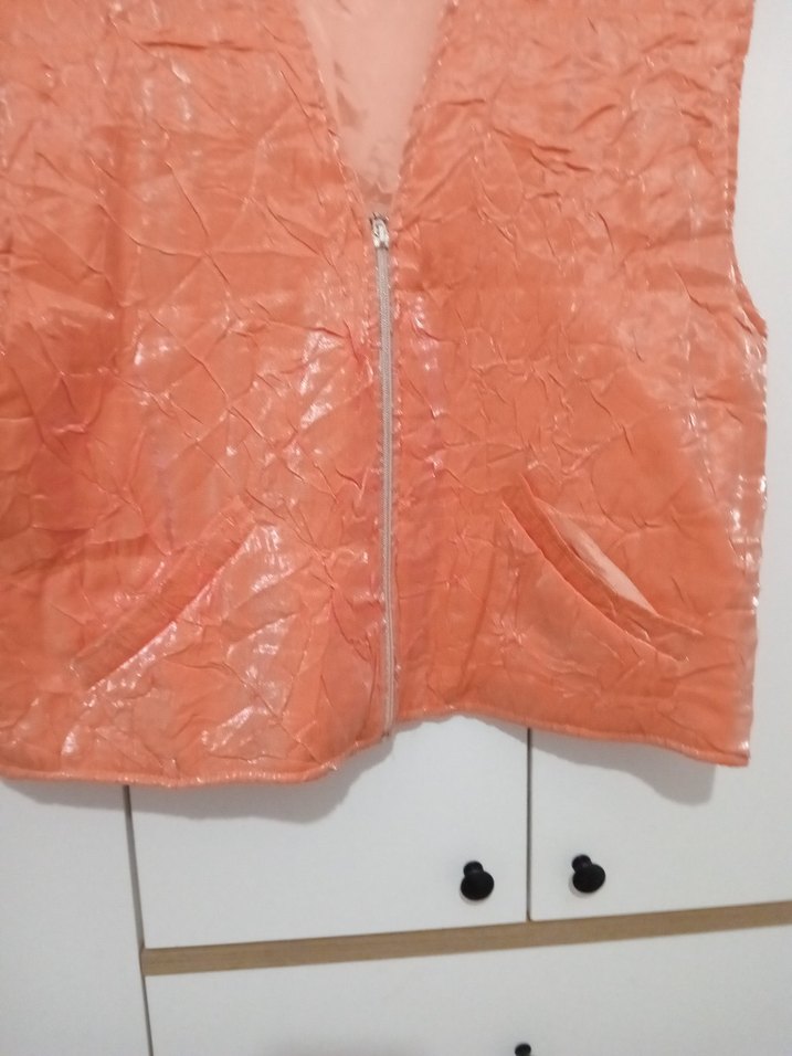 turuncu  Fermuarlı Salaş Kadın Yelek - Görsel 2