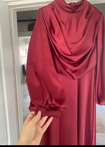 42 Beden bordo Renk Bordo Uzun Kollu Drapeli Uzun Elbise