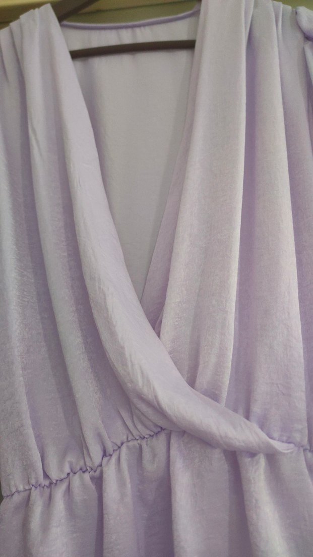 Lila V Yakalı Salaş Bluz - Görsel 3