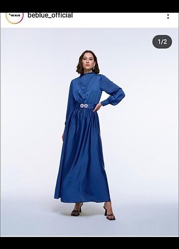 Be BLUE MAVİ TAŞLI SATEN ELBİSE - Görsel 5