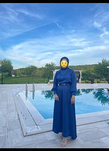 Be BLUE MAVİ TAŞLI SATEN ELBİSE - Görsel 2