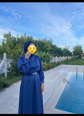 Be BLUE MAVİ TAŞLI SATEN ELBİSE - Görsel 4