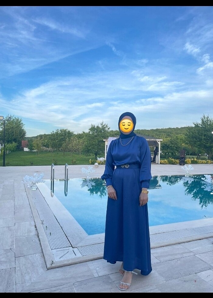 Be BLUE MAVİ TAŞLI SATEN ELBİSE - Görsel 2