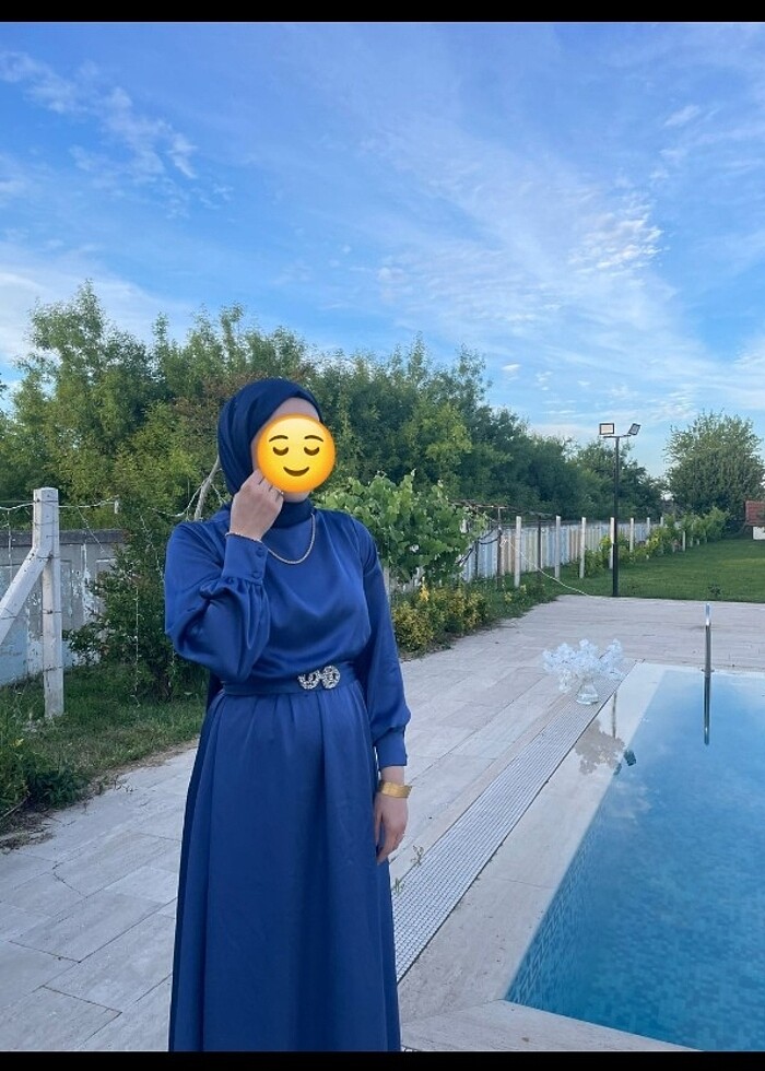 Be BLUE MAVİ TAŞLI SATEN ELBİSE - Görsel 4