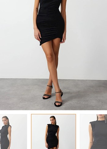 Trendyol & Milla Siyah Drapeli Mini Elbise
