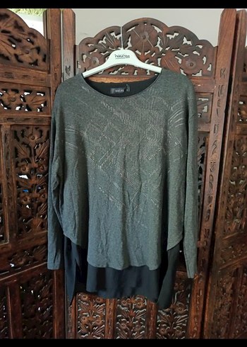 Gri Bohem Salaş Triko tshirt bluz