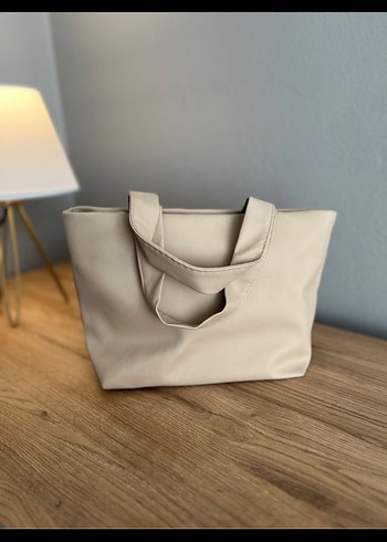 Bej Deri Baskılı Tote Çanta - Görsel 4