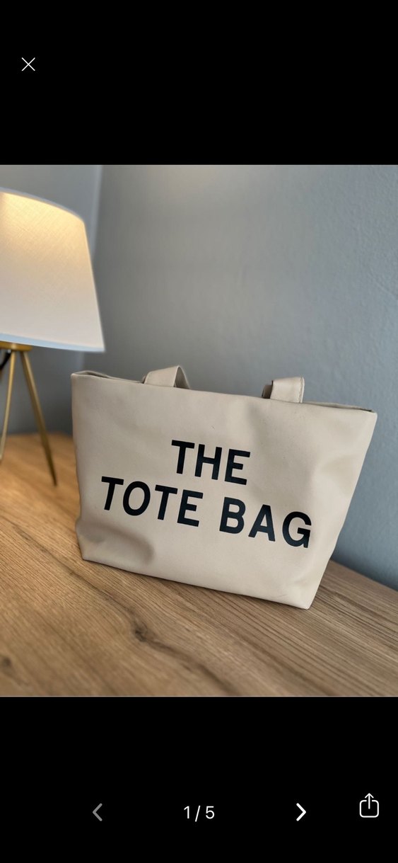 Bej Deri Baskılı Tote Çanta - Görsel 2