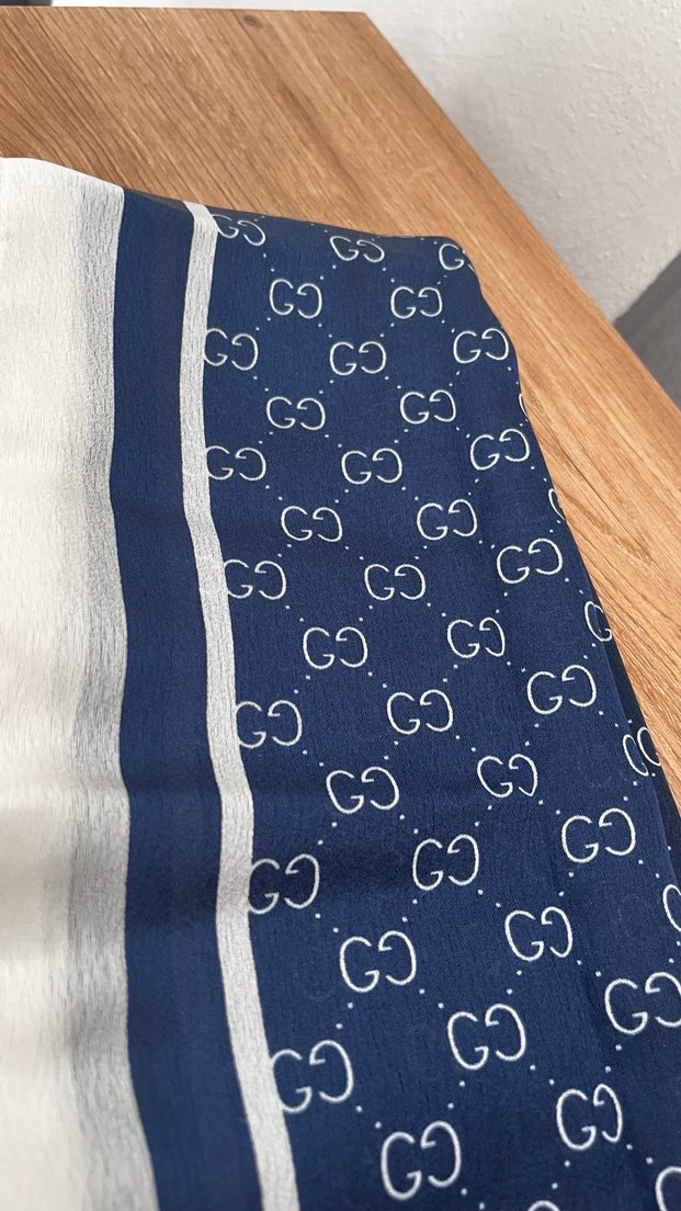 Gucci Detaylı Parlak Mavi Kadın Şal - Görsel 2