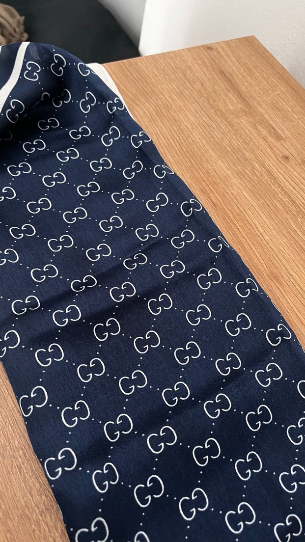 Gucci Detaylı Parlak Mavi Kadın Şal - Görsel 4