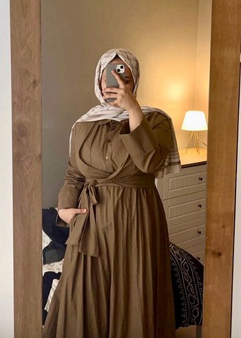 Haki Renk Kuşaklı Uzun Kadın Elbise - Görsel 5