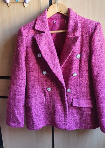 Pembe Düğmeli Kadın Midi Blazer Ceket