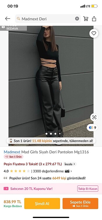 Madmext deri pantolon