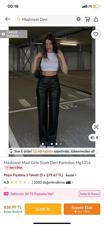 Zara Madmext deri pantolon