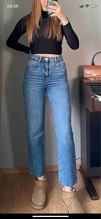 xs Beden Mavi yüksek bel straight jean