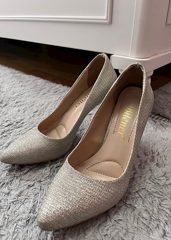 Gri Simli Stiletto Topuklu Kadın Ayakkabı 36 numara - Görsel 3