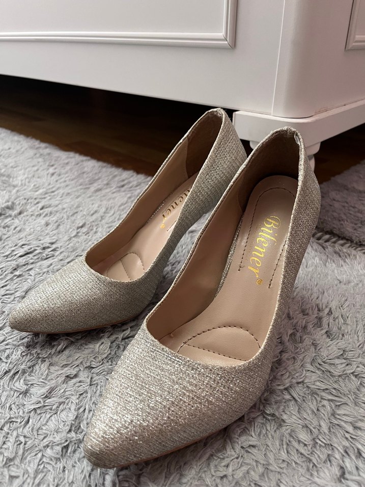 Gri Simli Stiletto Topuklu Kadın Ayakkabı 36 numara - Görsel 3