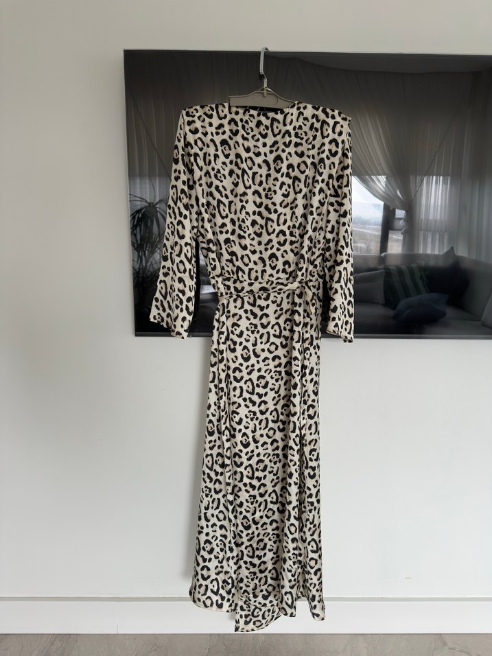 Leopar Desenli saten anvelop Uzun Kadın Elbise - Görsel 2