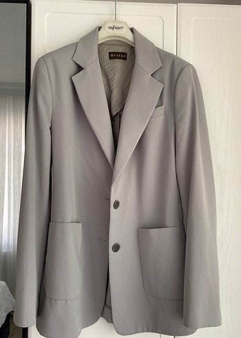 Gri Düğmeli Kadın Blazer Ceket