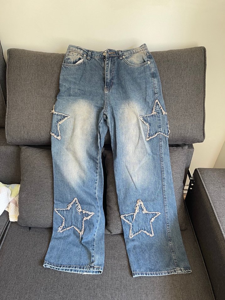 Yıldızlı Yüksek Bel Denim Jean yıldız desenli taşlamalı — görsel 2/3