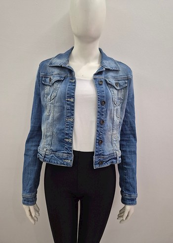 Düğmeli Koyu Mavi Kadın Denim Ceket - Görsel 3