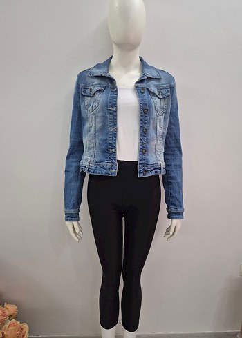 Düğmeli Koyu Mavi Kadın Denim Ceket - Görsel 4