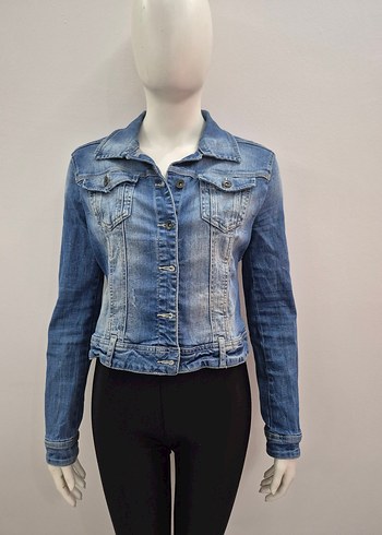 Düğmeli Koyu Mavi Kadın Denim Ceket - Görsel 5