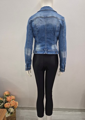 Düğmeli Koyu Mavi Kadın Denim Ceket - Görsel 6