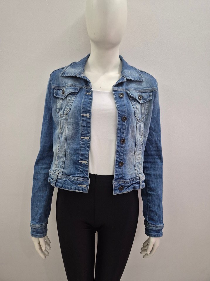 Düğmeli Koyu Mavi Kadın Denim Ceket - Görsel 3