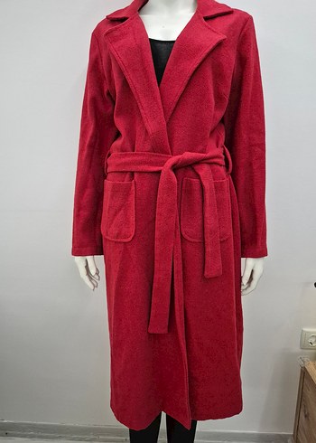 Bordo Kemerli Uzun Kadın Kaban - Görsel 4