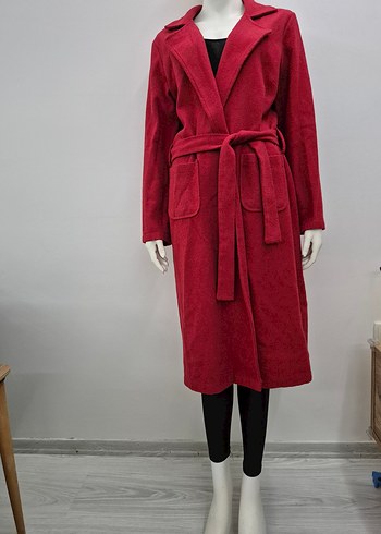 Bordo Kemerli Uzun Kadın Kaban - Görsel 5