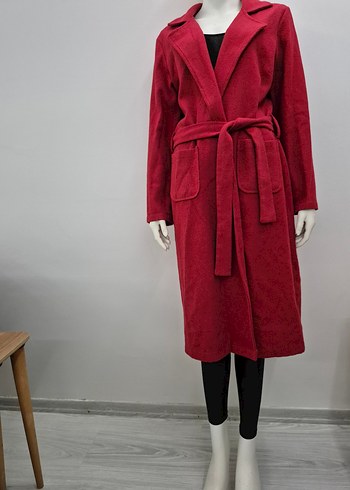 Bordo Kemerli Uzun Kadın Kaban - Görsel 6