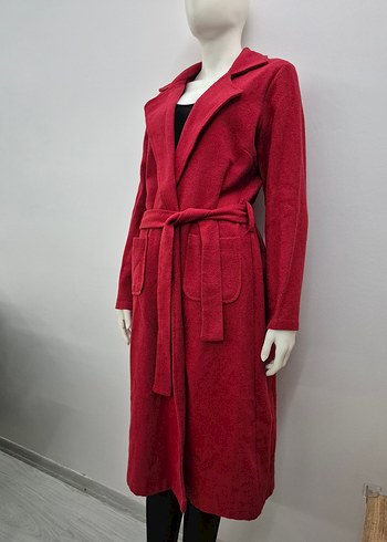 Bordo Kemerli Uzun Kadın Kaban - Görsel 7