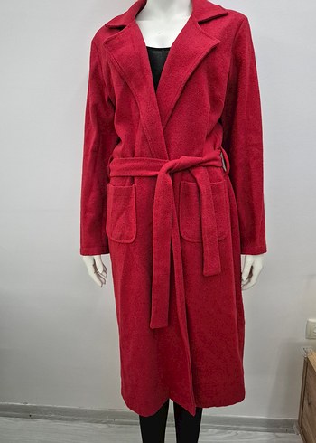 Bordo Kemerli Uzun Kadın Kaban - Görsel 2