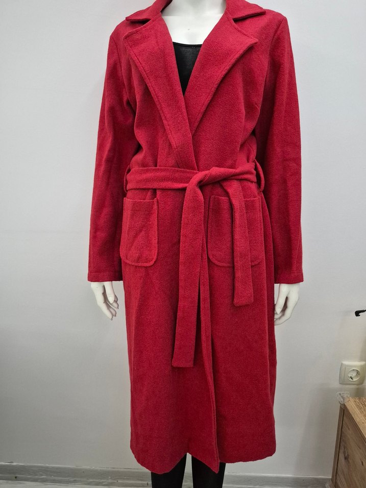 Bordo Kemerli Uzun Kadın Kaban - Görsel 4