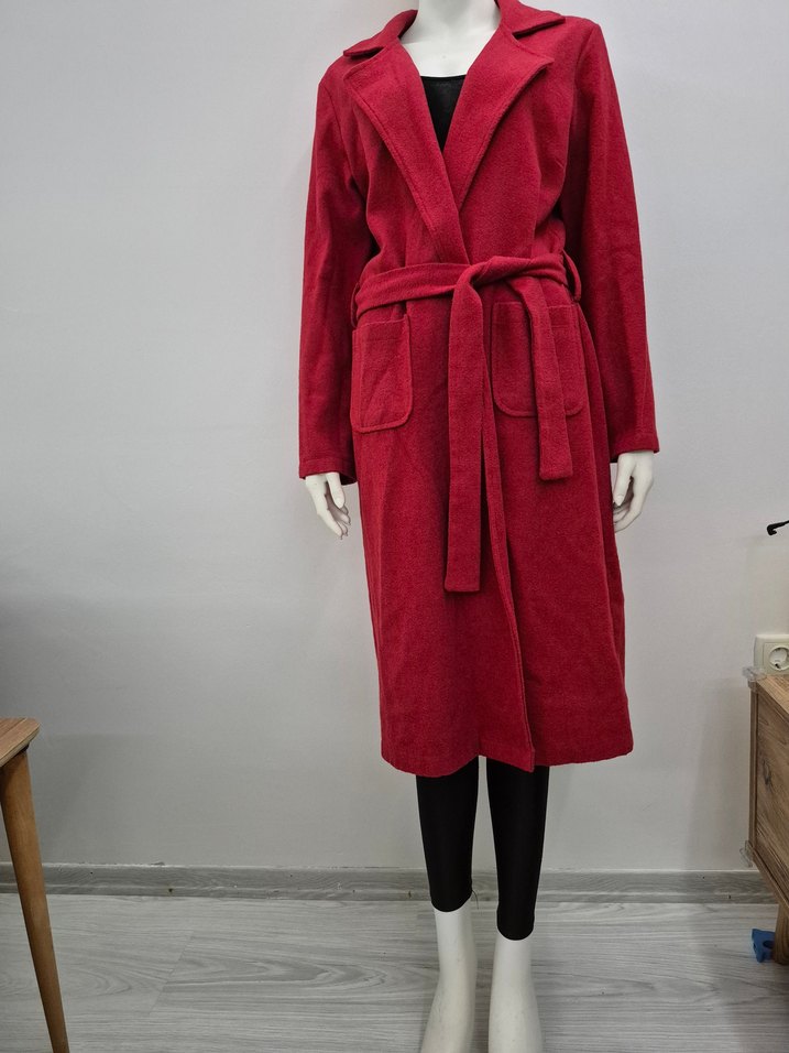 Bordo Kemerli Uzun Kadın Kaban - Görsel 5